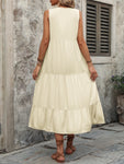 Decorative Button Notched Sleeveless Dress