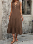 Decorative Button Notched Sleeveless Dress