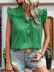 Ruffled Notched Cap Sleeve Blouse