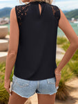 Lace Detail Mock Neck Sleeveless Top