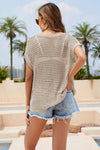 Openwork Round Neck Short Sleeve Knit Cover Up