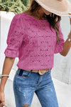 Round Neck Flounce Sleeve Blouse