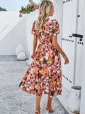 Printed V-Neck Flutter Sleeve Midi Dress