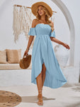 High-Low Smocked Short Sleeve Midi Dress