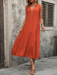 Decorative Button Notched Sleeveless Dress