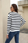 Striped Round Neck Button-Down Dropped Shoulder Cardigan