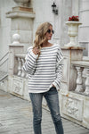 Striped Round Neck Dropped Shoulder Knit Top
