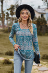 Printed Square Neck Long Sleeve Blouse