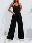 Tie-Shoulder Wide Leg Jumpsuit with Pockets