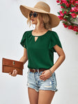 Cutout Round Neck Petal Sleeve Blouse