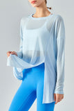 Round Neck Slit Sheer Tunic Sports Top