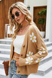 Floral Ribbed Trim Drop Shoulder Cardigan