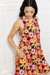 Yelete Full Size Floral Sleeveless Dress with Pockets