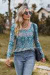 Printed Square Neck Long Sleeve Blouse