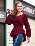 Exposed Seams Round Neck Dropped Shoulder Blouse