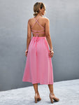 Buttoned Halter Neck Frill Trim Midi Dress