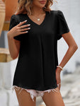 Ruche V-Neck Petal Sleeve Top