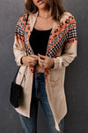 Double Take Leopard Plaid Open Front Longline Cardigan with Pockets