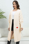 Lantern Sleeve Open Front Pocketed Cardigan