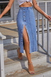 Split Buttoned Denim Skirt