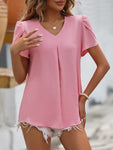 Ruche V-Neck Petal Sleeve Top