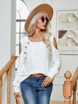 Decorative Button Cold-Shoulder Sweater