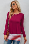 Full Size Striped Faux Layered Long Sleeve Top