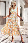 Floral Belted Surplice Sleeveless Tiered Dress