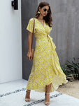 Floral Tied Flutter Sleeve Surplice Dress