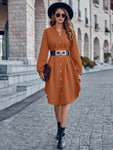 Notched Neck Long Sleeve Dress