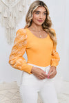 Round Neck Puff Floral Sleeve Blouse