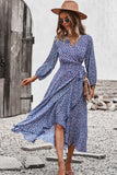 Floral Surplice Neck Long Sleeve Dress