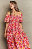 Floral Off-Shoulder Frill Trim Maxi Dress