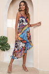 Asymmetrical Print Surplice Neck Spaghetti Straps Dress