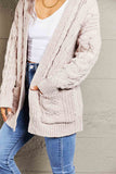 Woven Right Cable-Knit Open Front Cardigan with Front Pockets