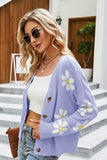 Floral Ribbed Trim Drop Shoulder Cardigan